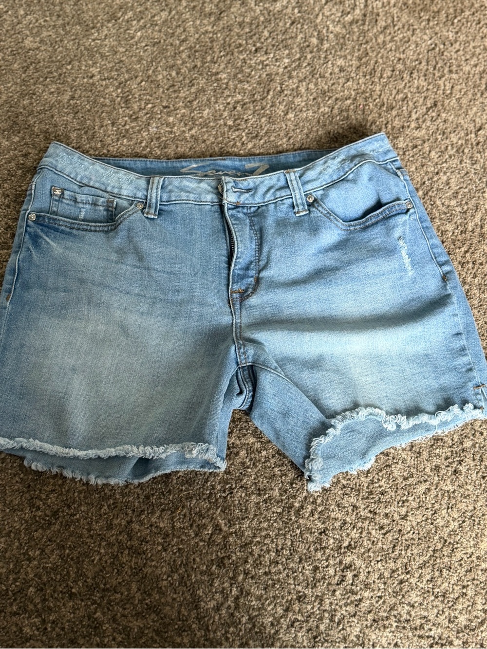 Seven7 Light Blue Denim Frayed Hem Shorts